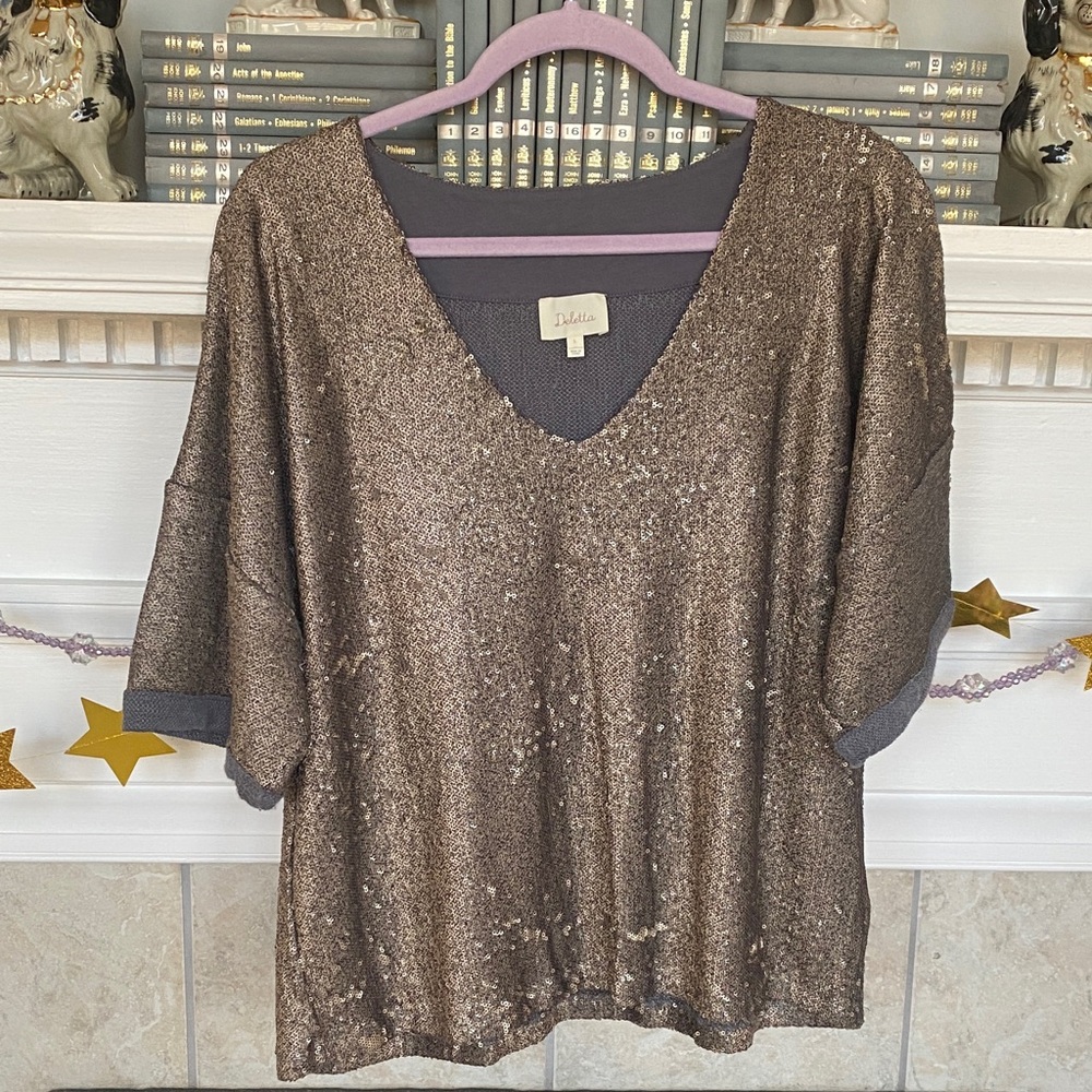 Deletta Metallic Brown Sequin Blouse from Anthropologie